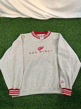 VTG 90s Midwest Embroidery NHL Detroit Red Wings Gray Crewneck Sweatshirt Mens L